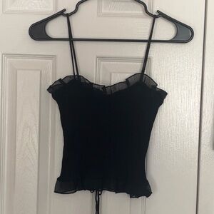 Elegant Black Ruffle Trim Women's Top